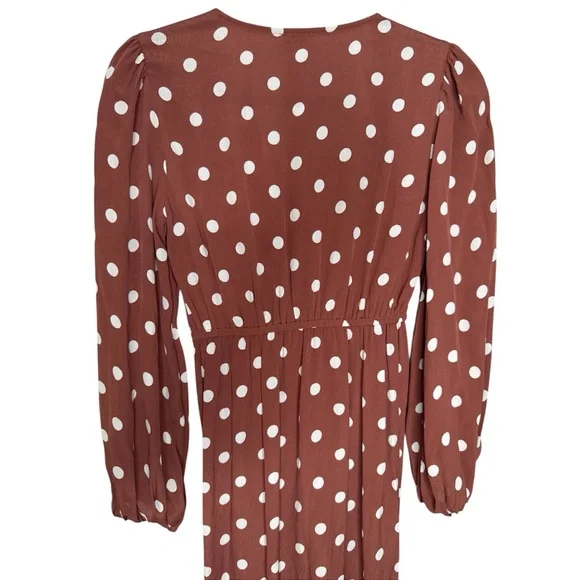 River Island Rust Brown & White Polka Dot Midi Dress - Picture 9 of 10